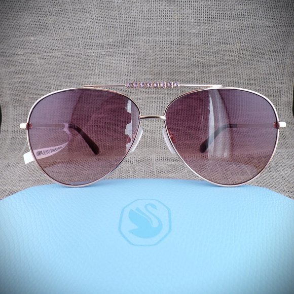 Swarovski 60MM Crystal Embellished Brow Bar Aviator Shades, Violet Unique SK0308 main image 16